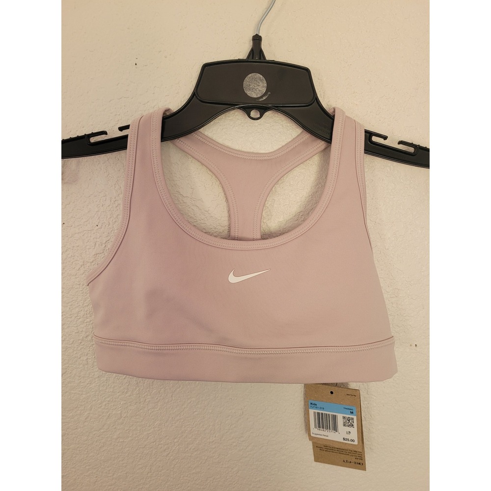 Nike Girls Swoosh Dri-FIT Sports Bra Light Pink Kids Medium NWT #4